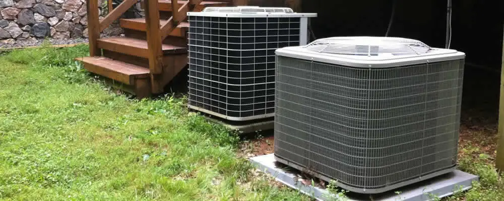 Heat pump installation and service units outside a home in San Diego, CA